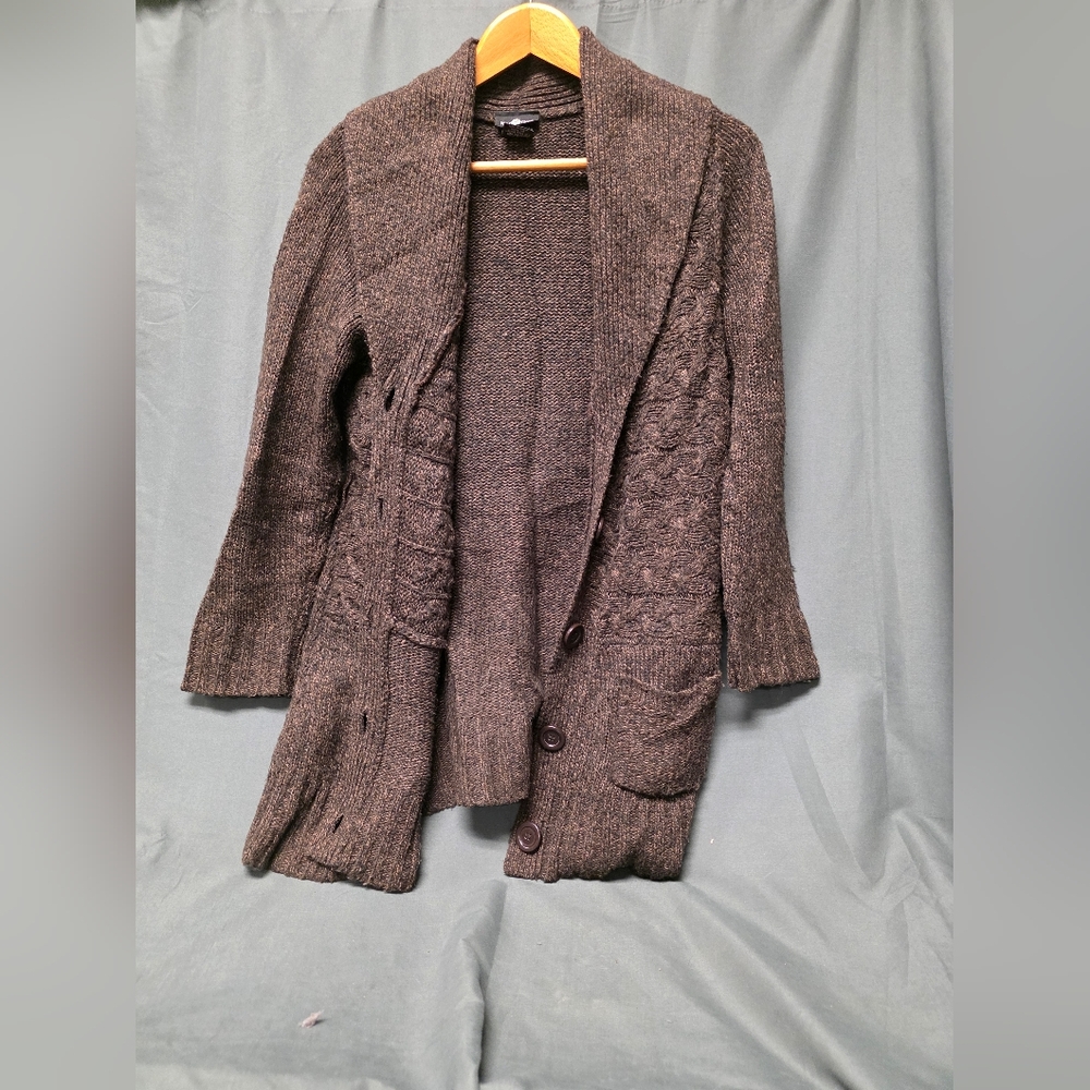 It's Our Time Long Brown Button Up Sweater, Size Women's Large